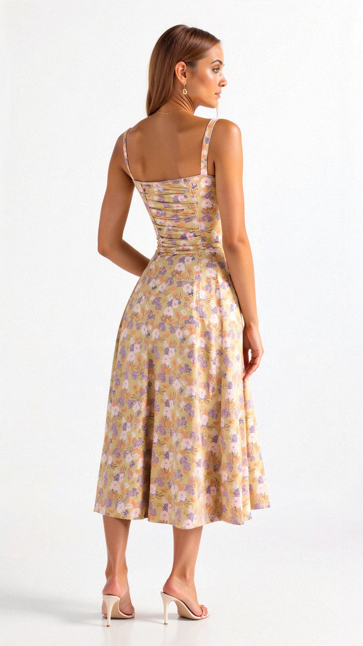 Alcina | Women's Floral Corset Midi Dress with Square Neck and Spaghetti Straps - image 2