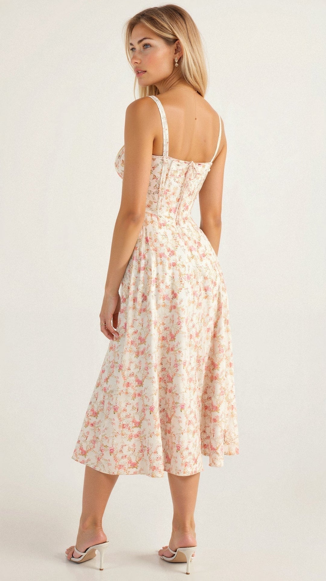 Alcina | Women's Floral Corset Midi Dress with Square Neck and Spaghetti Straps - image 6