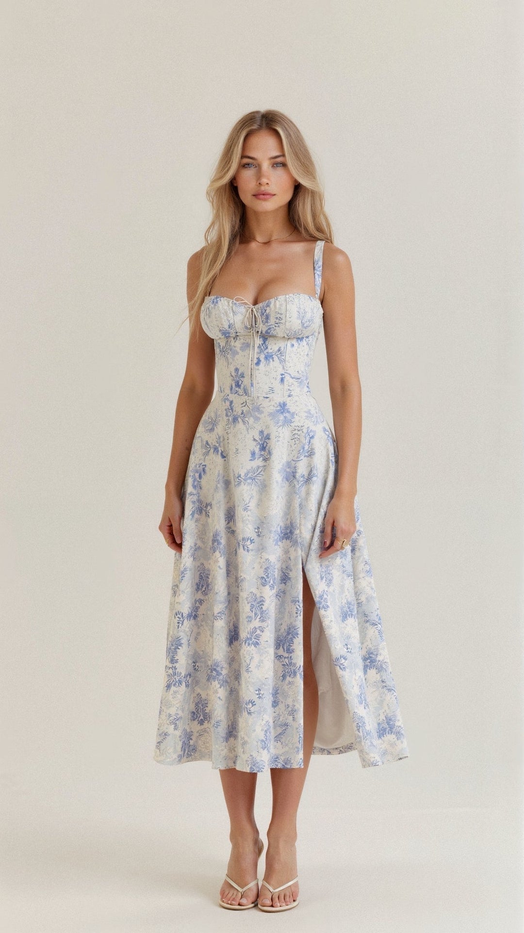 Alcina | Women's Floral Corset Midi Dress with Square Neck and Spaghetti Straps - image 7