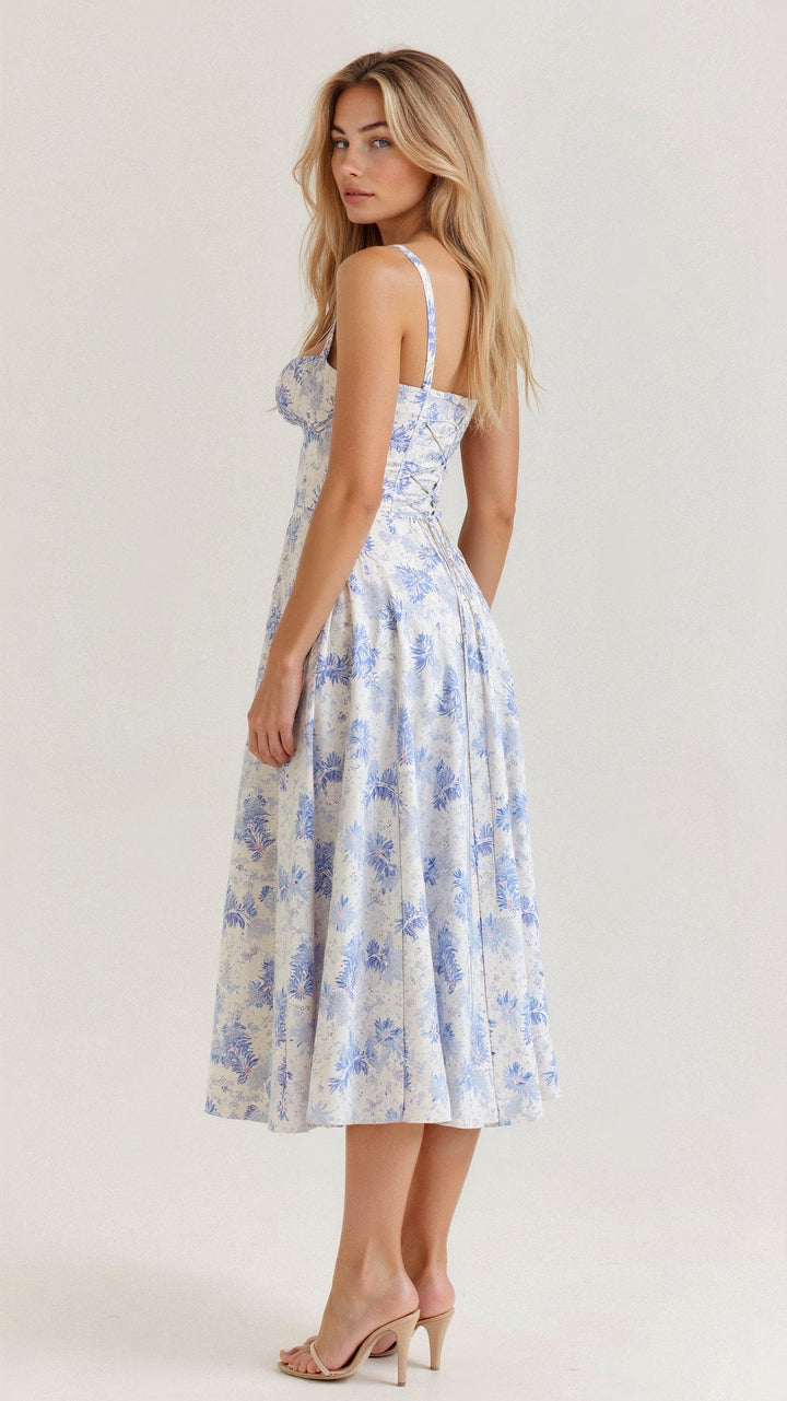 Alcina | Women's Floral Corset Midi Dress with Square Neck and Spaghetti Straps - image 8