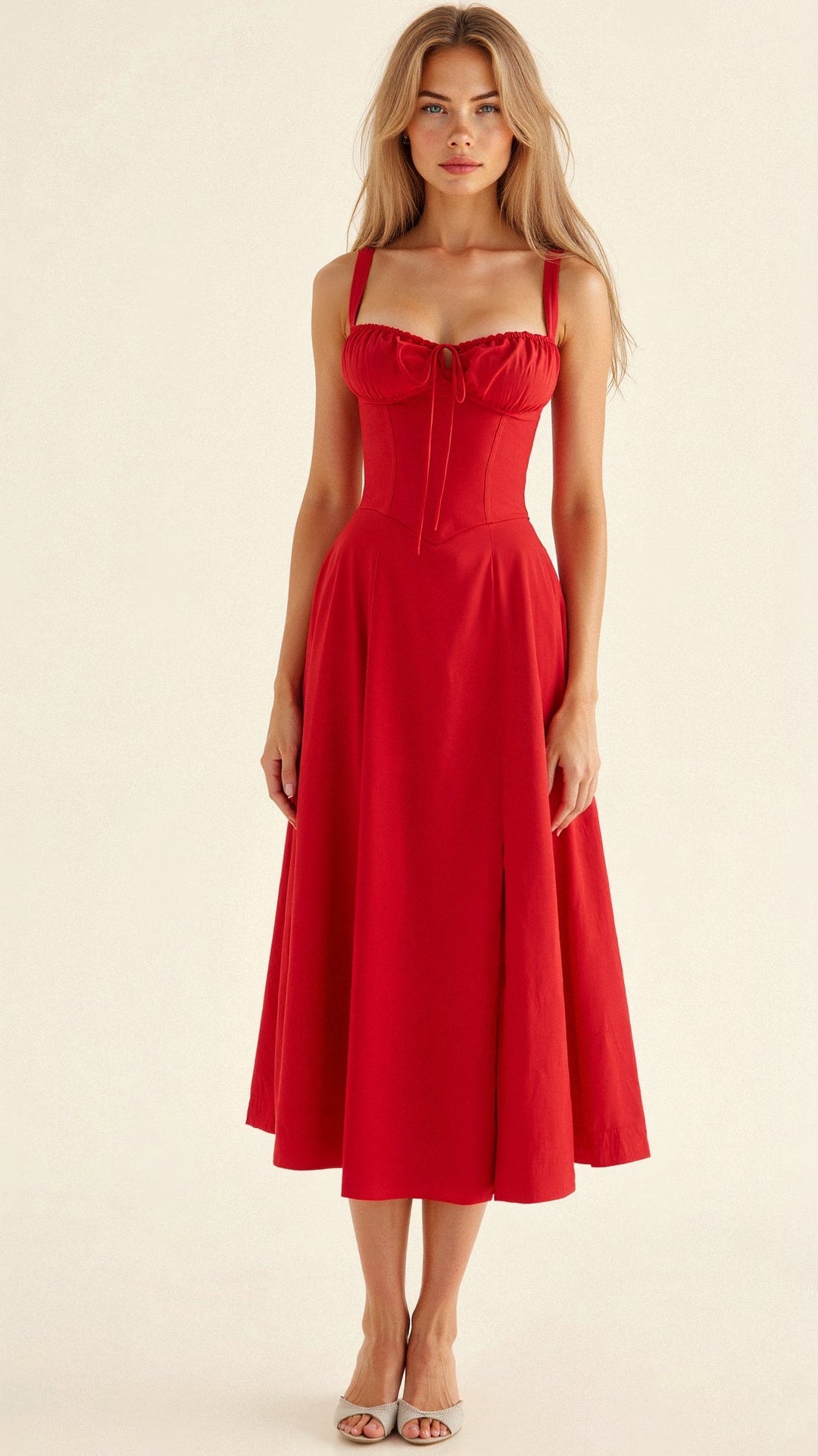 Alcina | Women's Floral Corset Midi Dress with Square Neck and Spaghetti Straps - image 10