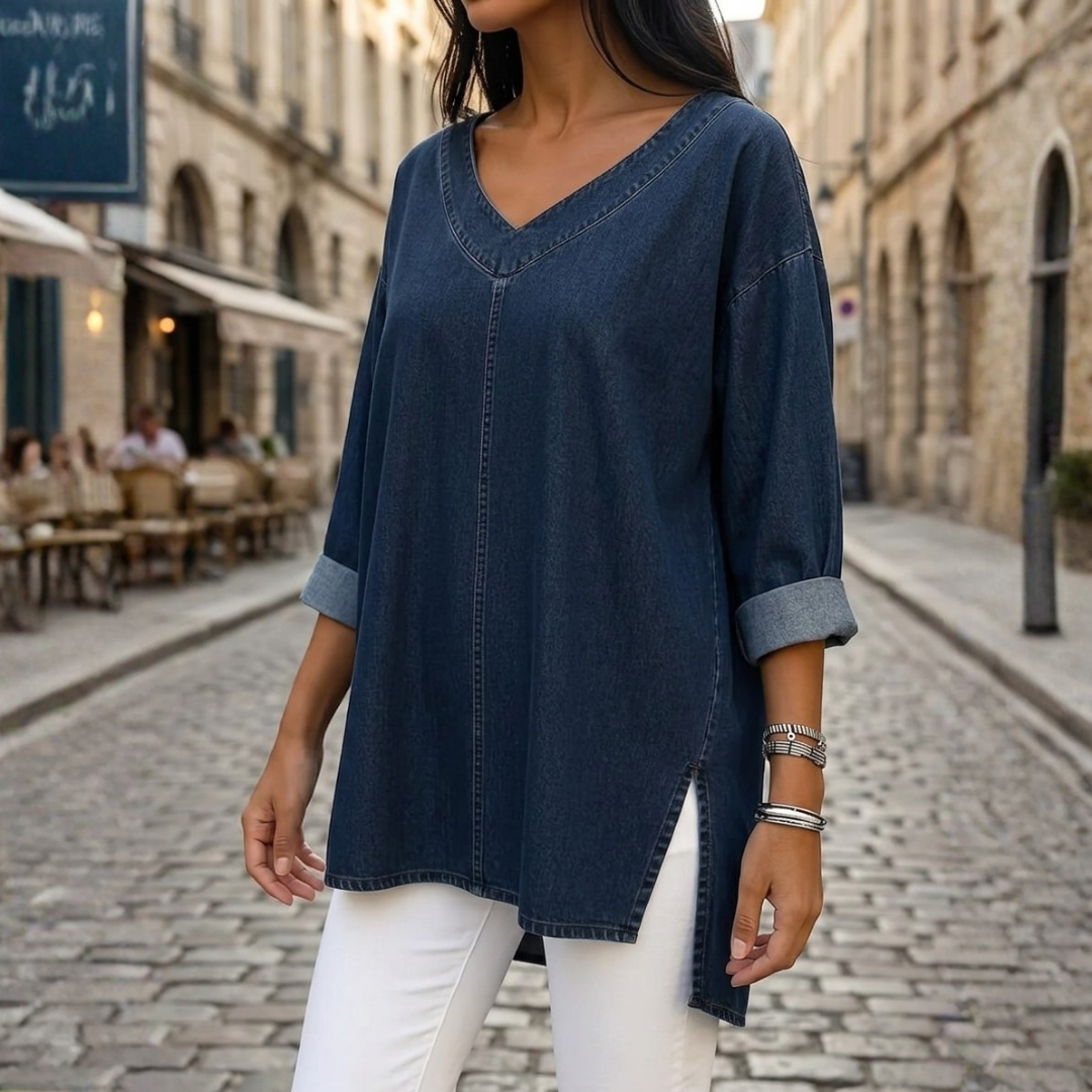 Desmona | Women's Tunic Soft Fit V-Neck Side Split Three-Quarter Sleeve