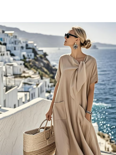 Leonarda maxi dress, round neck, short sleeves