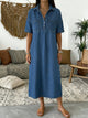 Celestia | Women's Denim Midi Dress with Collared and Short Sleeves - image 1
