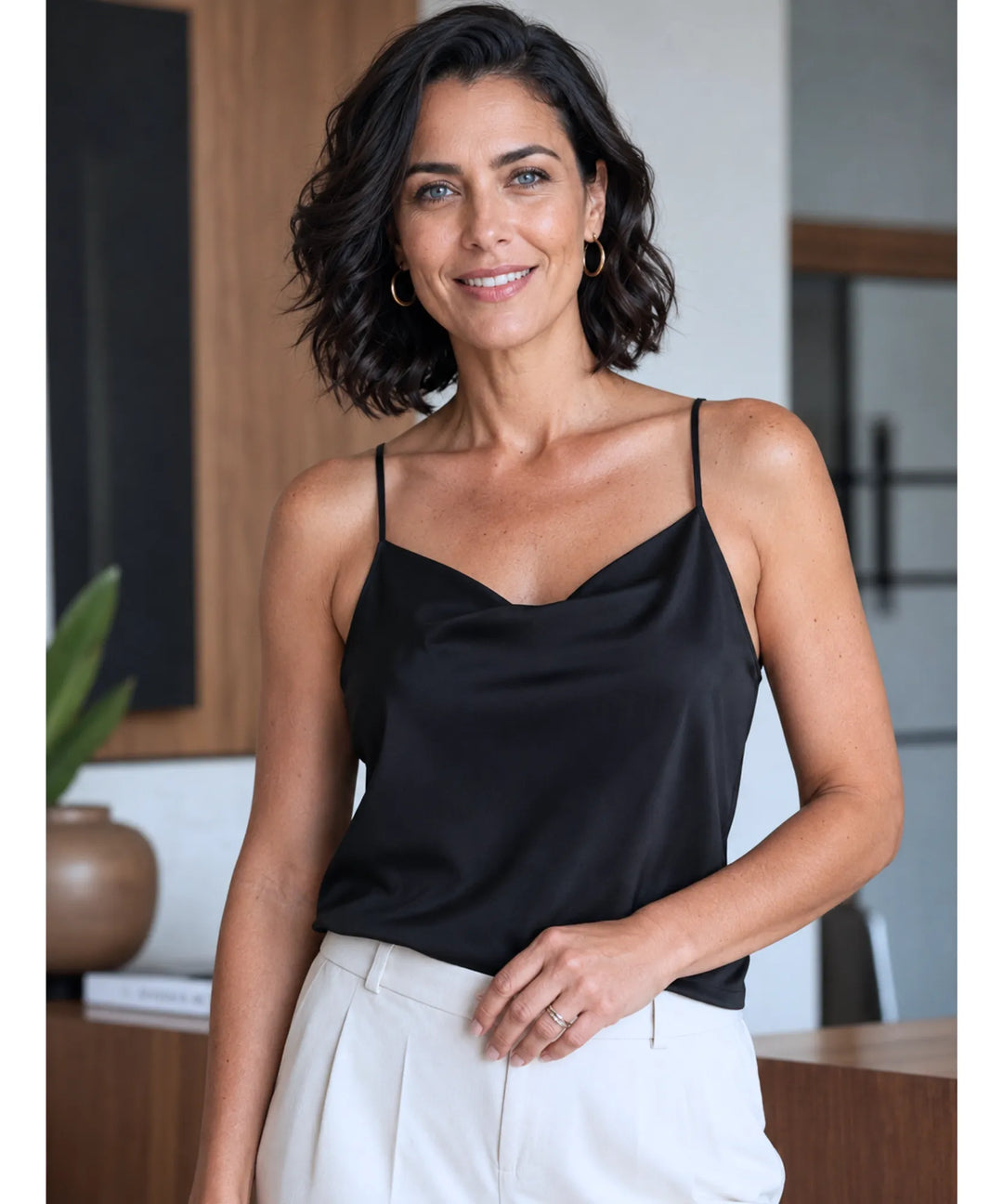 Demelza | Women's Draped Satin Cami Top with Adjustable Straps