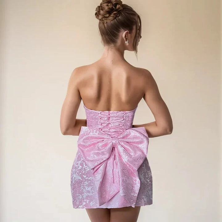 Magdalen | Women's Sleeveless Jacquard Mini Dress with Bow