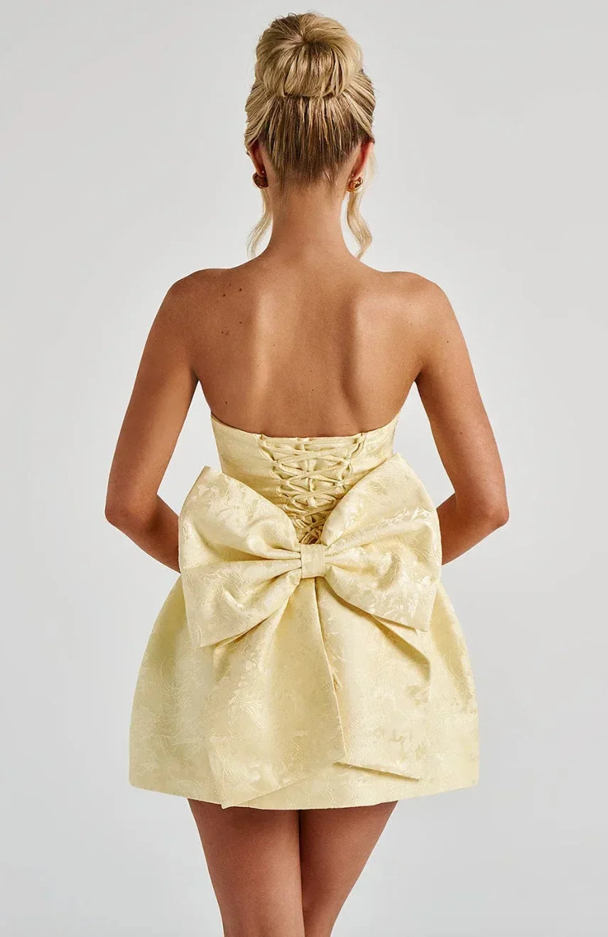 Magdalen | Women's Sleeveless Jacquard Mini Dress with Bow