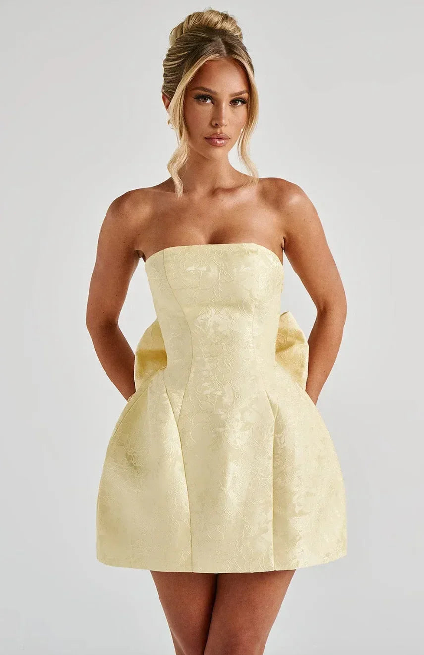 Magdalen | Women's Sleeveless Jacquard Mini Dress with Bow