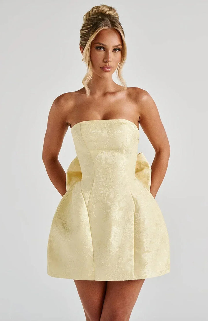 Magdalen | Women's Sleeveless Jacquard Mini Dress with Bow