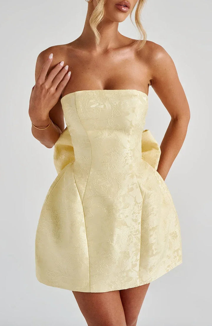 Magdalen | Women's Sleeveless Jacquard Mini Dress with Bow