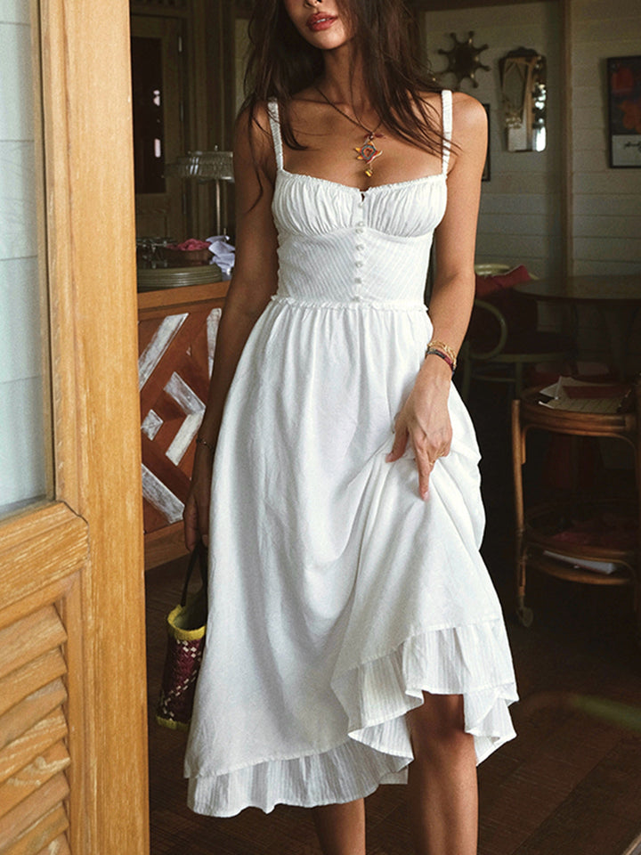 Amelie | Women's Ruffle Hem Cami Plain Midi Dress