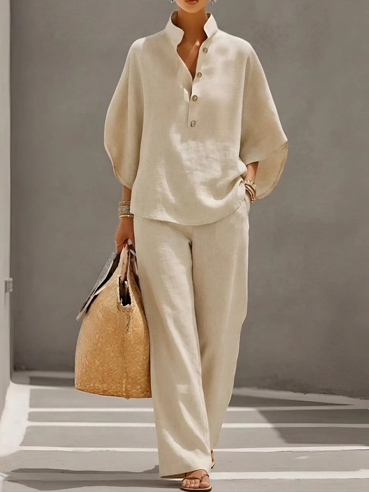 Vienna | Women's Elegant Wide Leg and Collar 2 Piece Set
