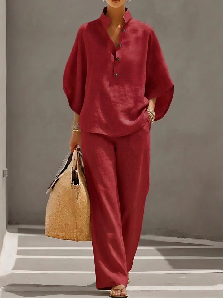 Vienna | Women's Elegant Wide Leg and Collar 2 Piece Set