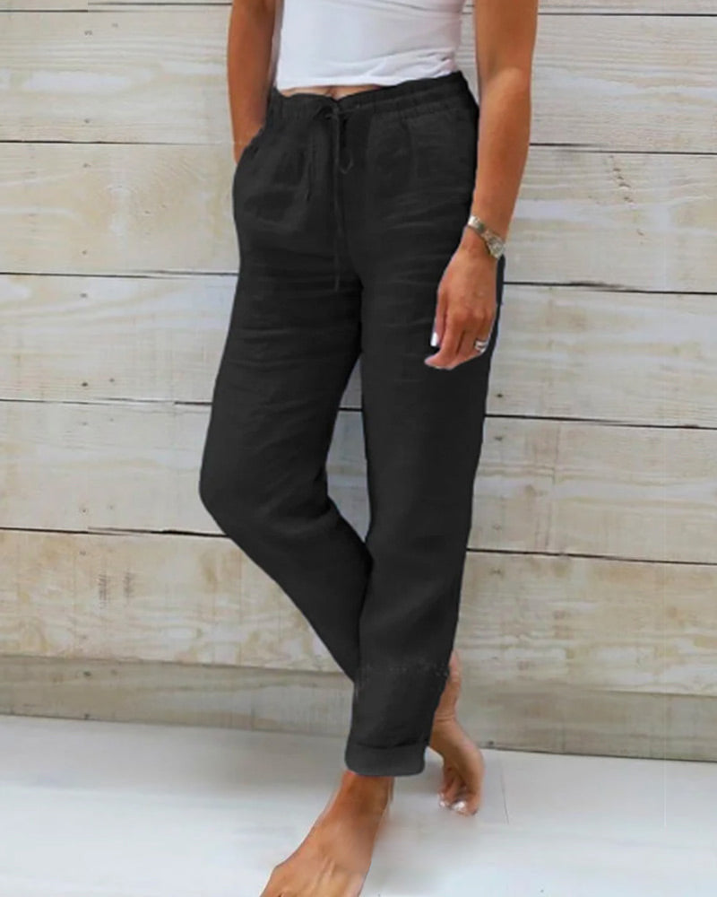 Daphne | Women's Elastic Waist Cotton Linen Casual Pants