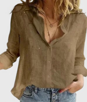Sabine | Women's Relaxed Cotton-Linen Button-Down Blouse with Lapel Collar