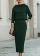 Evelyn | Women's Boat Neck Two-Piece Set with Midi Skirt