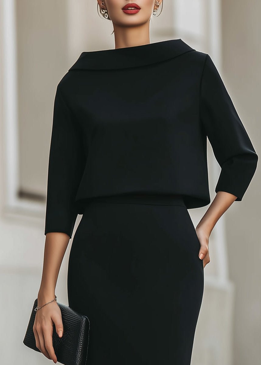 Evelyn | Women's Boat Neck Two-Piece Set with Midi Skirt