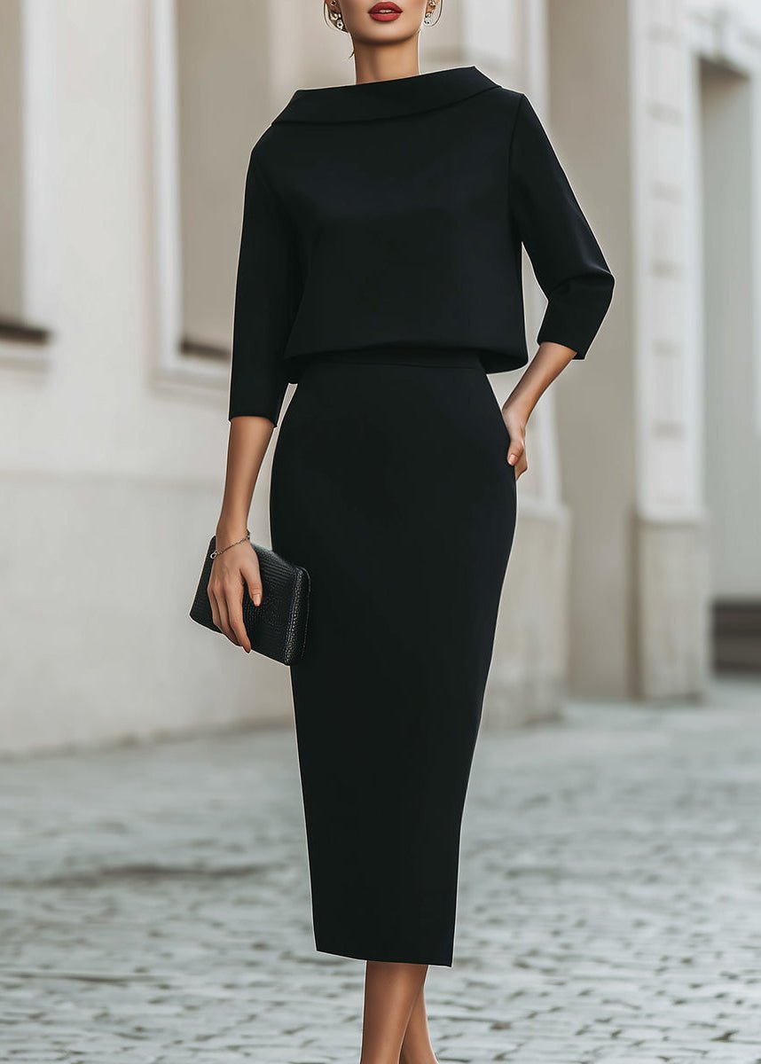 Evelyn | Women's Boat Neck Two-Piece Set with Midi Skirt
