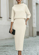 Evelyn | Women's Boat Neck Two-Piece Set with Midi Skirt