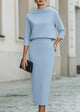 Evelyn | Women's Boat Neck Two-Piece Set with Midi Skirt