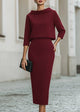 Evelyn | Women's Boat Neck Two-Piece Set with Midi Skirt