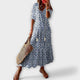 Ninette | Women's Tie-Waist Bohemian Maxi Dress with Round Neck and Short Sleeves - image 1