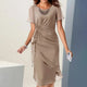 Lorenza ruffled midi dress, round neck, flutter sleeves