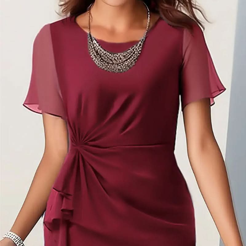 Lorenza ruffled midi dress, round neck, flutter sleeves