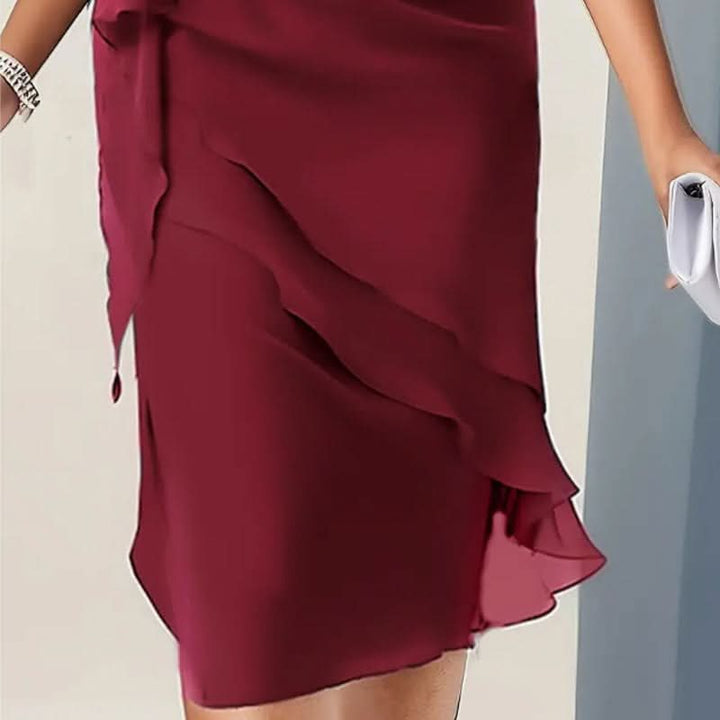 Lorenza ruffled midi dress, round neck, flutter sleeves