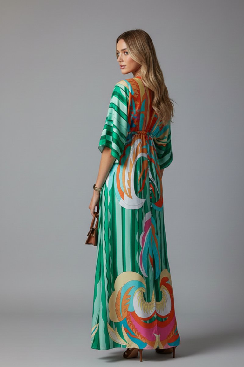 Filippa | Women's Bohemian Maxi Dress with V-Neck and Short Sleeves - image 3