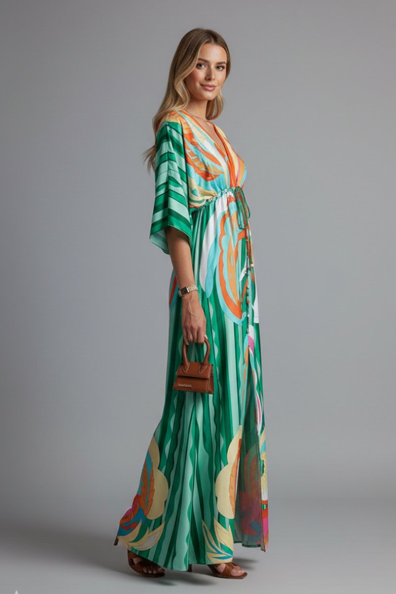 Filippa | Women's Bohemian Maxi Dress with V-Neck and Short Sleeves - image 5