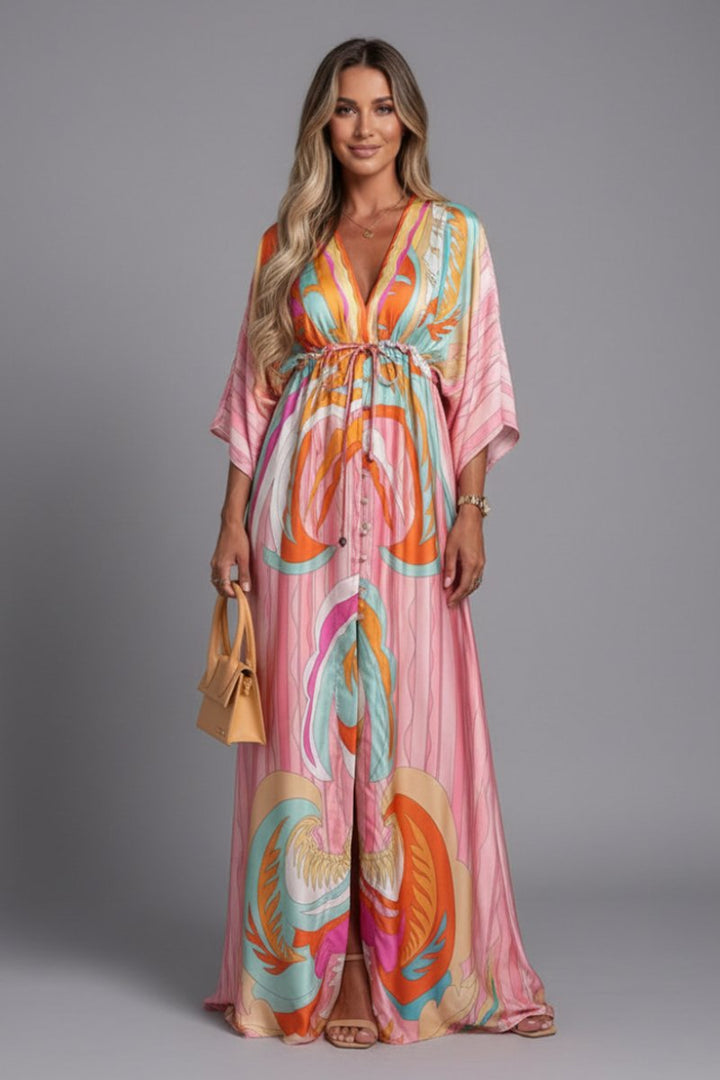 Filippa | Women's Bohemian Maxi Dress with V-Neck and Short Sleeves - image 6