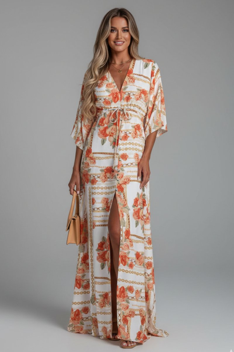 Filippa | Women's Bohemian Maxi Dress with V-Neck and Short Sleeves - image 7