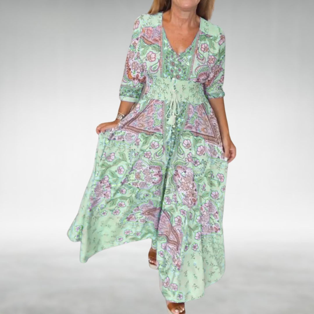 Mariela | Women's Bohemian Relaxed Maxi Dress with V-Neck and Short Sleeves - image 2