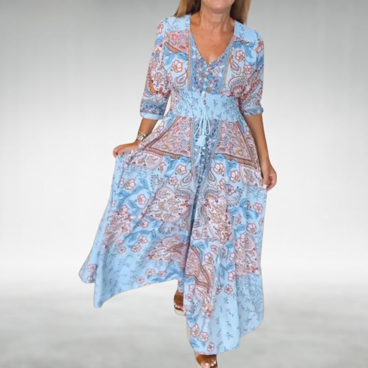 Mariela | Women's Bohemian Relaxed Maxi Dress with V-Neck and Short Sleeves - image 3