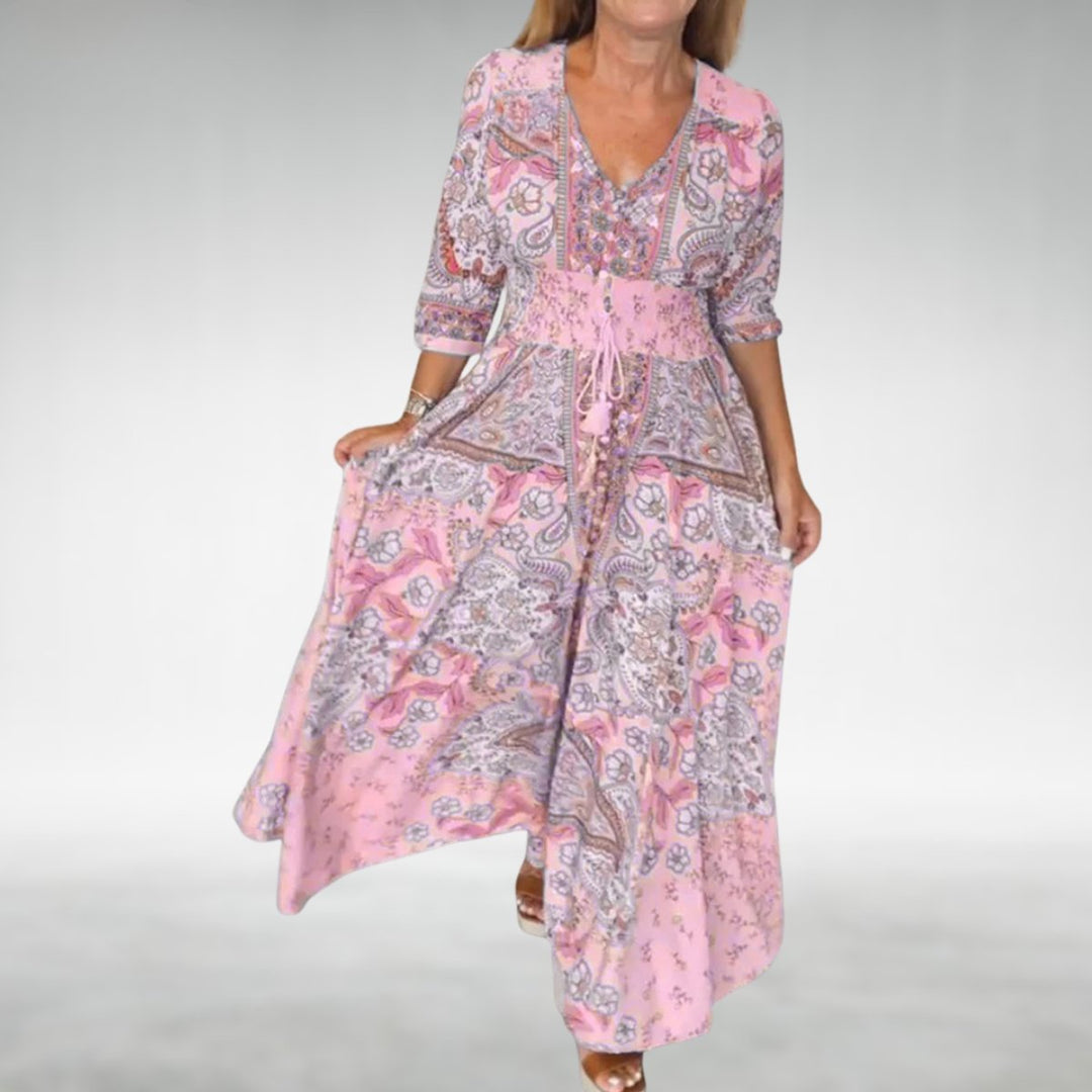 Mariela | Women's Bohemian Relaxed Maxi Dress with V-Neck and Short Sleeves - image 4