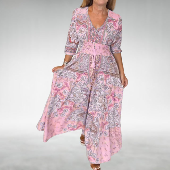 Mariela | Women's Bohemian Relaxed Maxi Dress with V-Neck and Short Sleeves - image 4