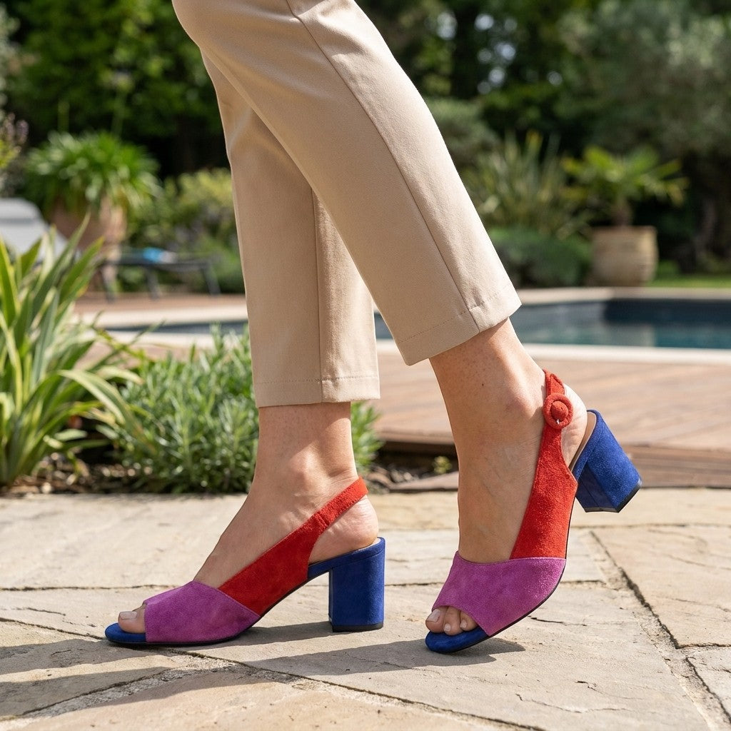 Solenne | Women's Colourblock Slingback Block Heel Sandals