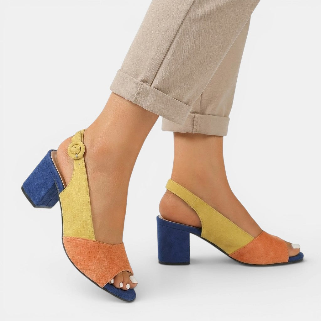 Solenne | Women's Colourblock Slingback Block Heel Sandals