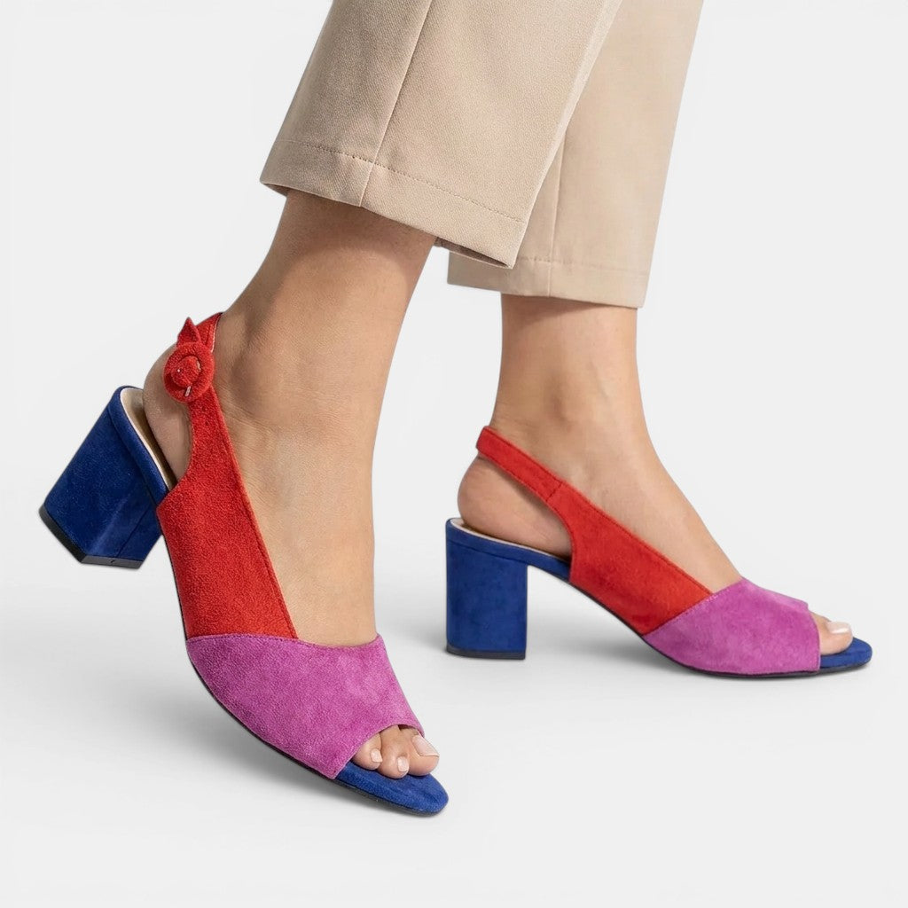 Solenne | Women's Colourblock Slingback Block Heel Sandals
