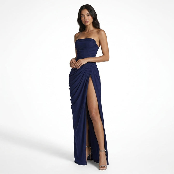 Ophira | Women's Strapless Draped Maxi Dress with High Slit