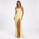 Ophira | Women's Strapless Draped Maxi Dress with High Slit