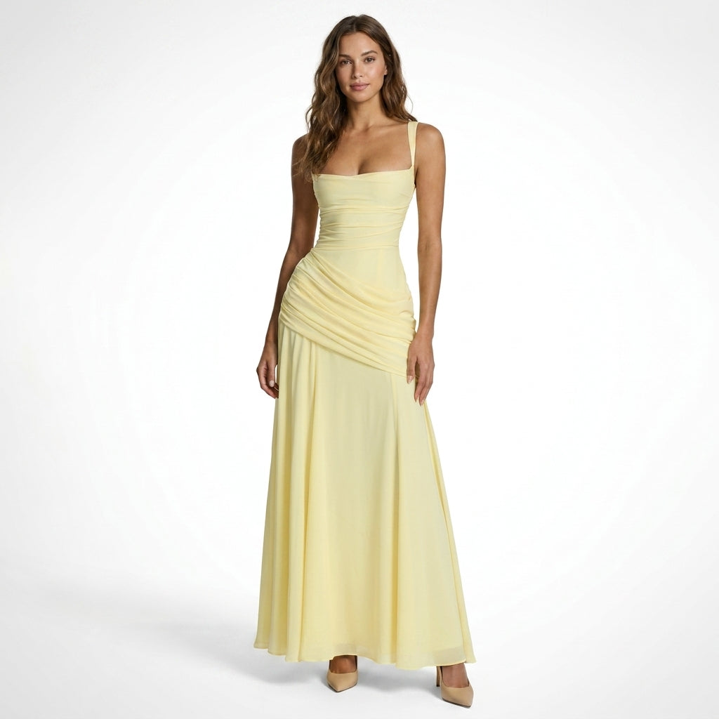 Laurine | Women's Ruched Square Neck Maxi Dress