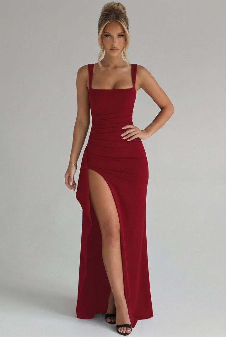 Odette | Women's Open-Back Bodycon Slip Maxi Dress with Leg Split