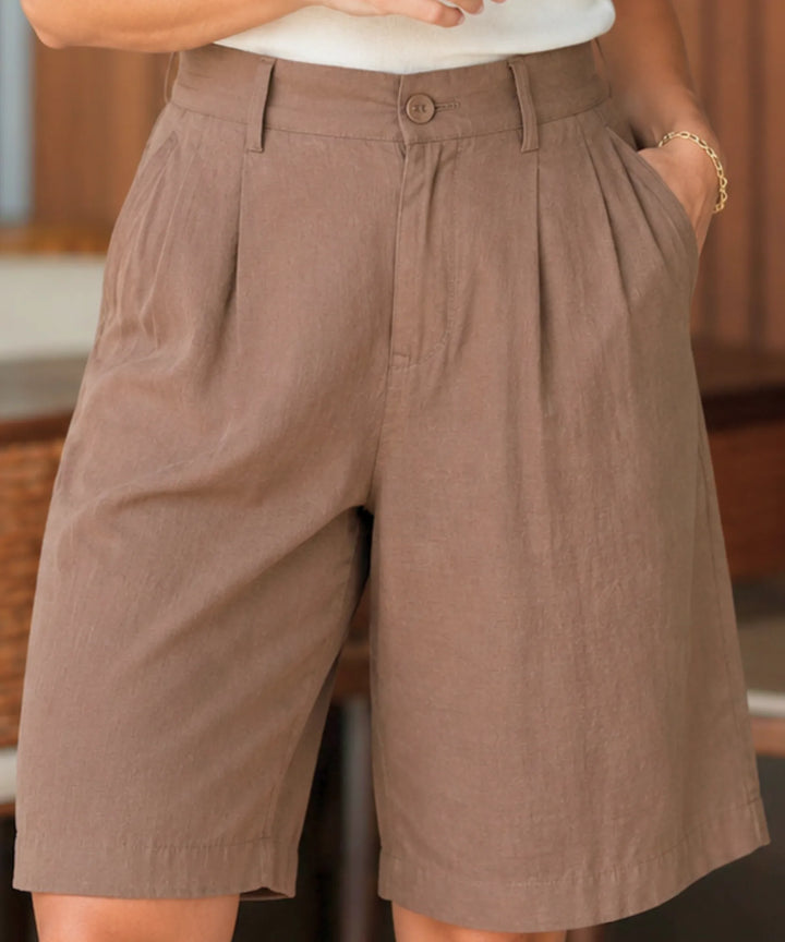Mabelle | Women's High Waisted Tailored Bermuda Shorts with Pockets