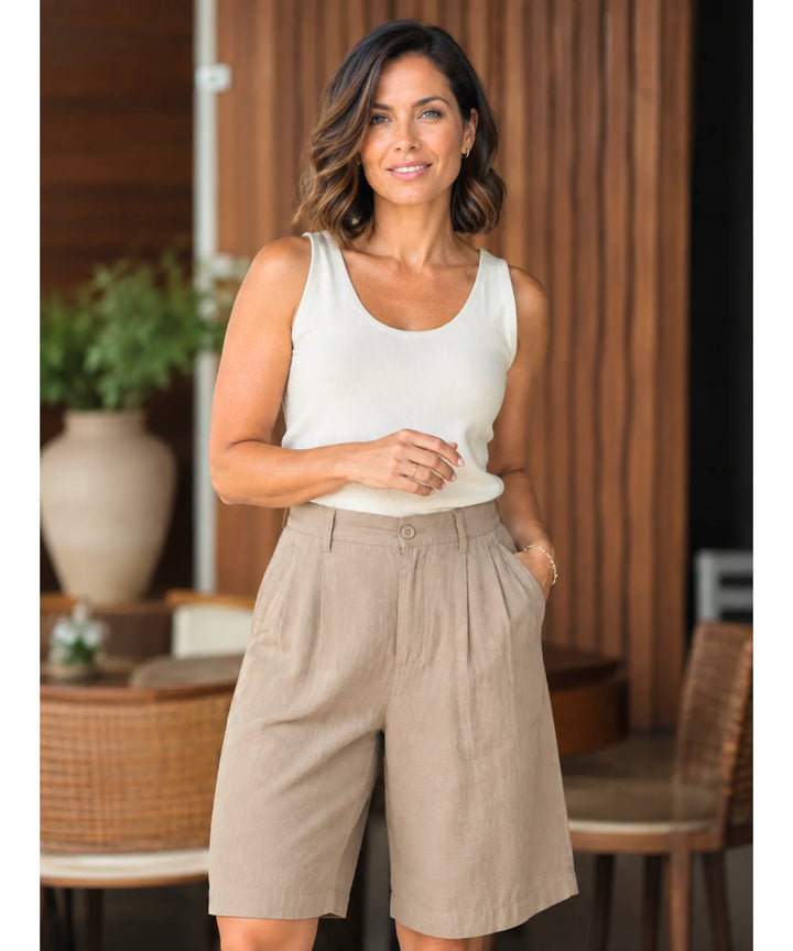 Mabelle | Women's High Waisted Tailored Bermuda Shorts with Pockets