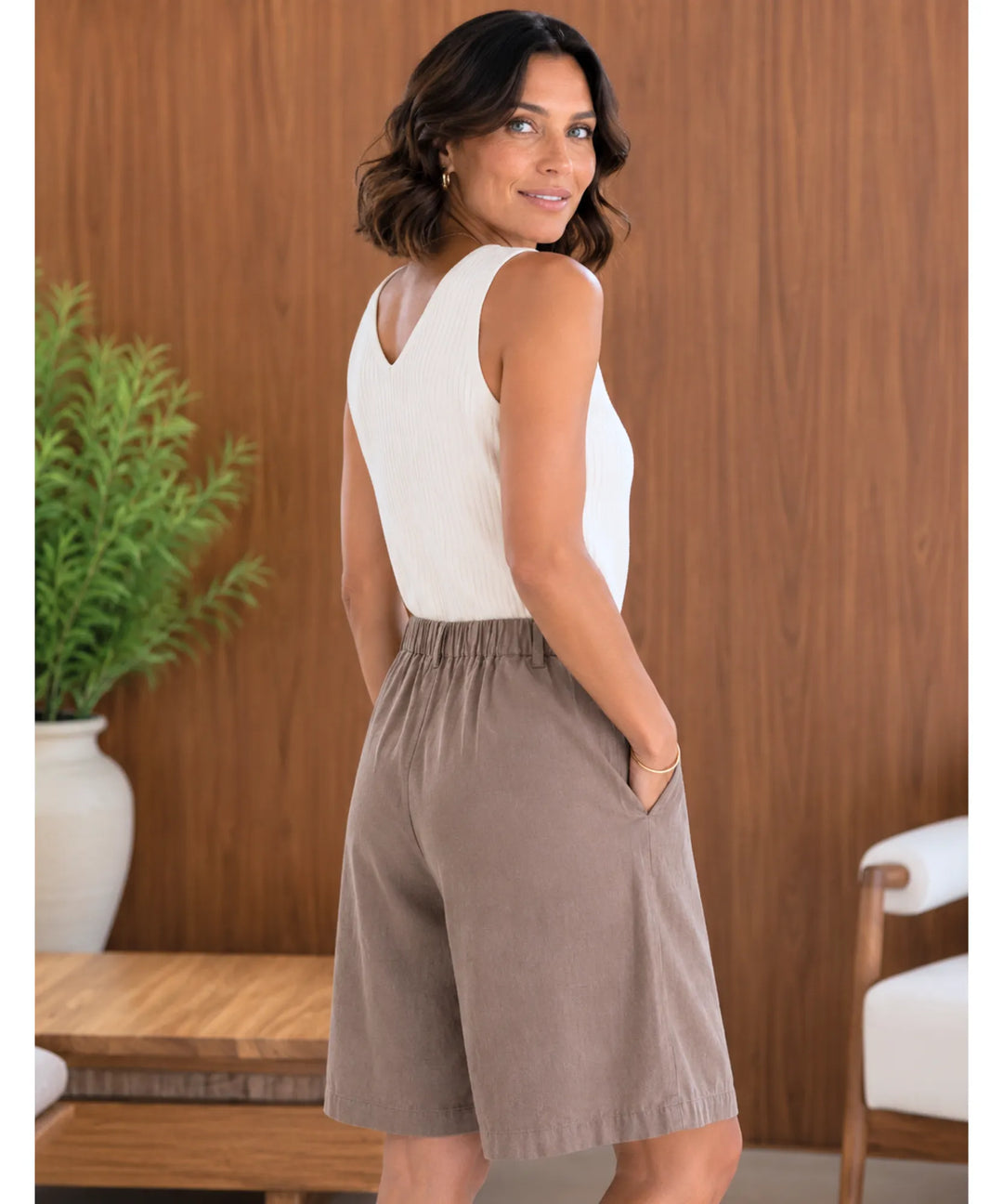 Mabelle | Women's High Waisted Tailored Bermuda Shorts with Pockets