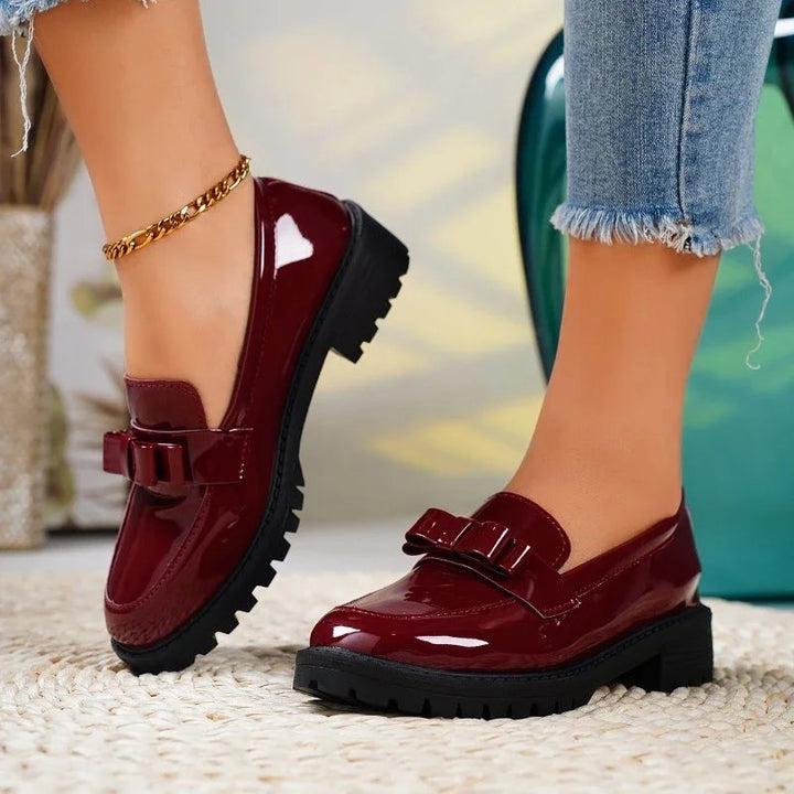 Mia | Women's Patent Loafers with Bow and Lug Sole