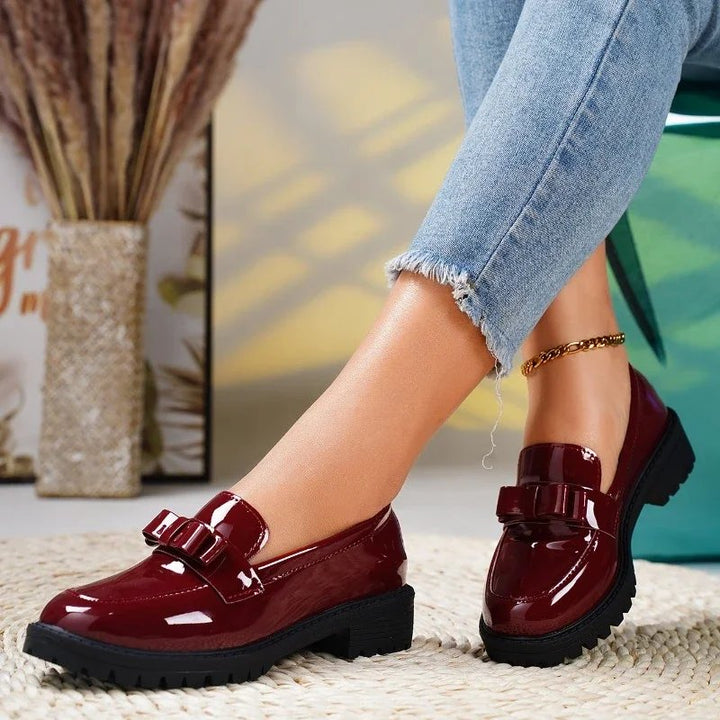 Mia | Women's Patent Loafers with Bow and Lug Sole