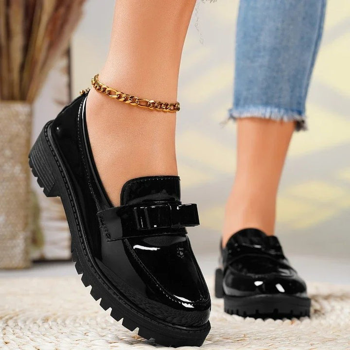 Mia | Women's Patent Loafers with Bow and Lug Sole